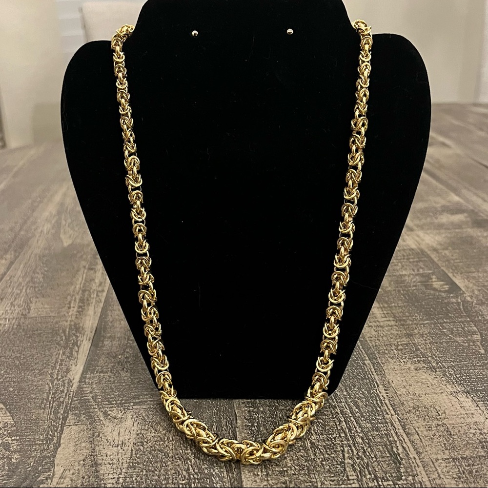 Byzantine Graduated Necklace. Gold tone long statement necklace